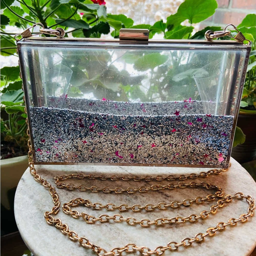 Silver and Gold Glitter Clutch with Chain Strap